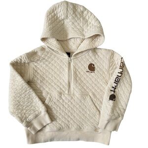 Carhartt Kids Quilted Cream Half-Zip Hoodie with Logo Sleeve